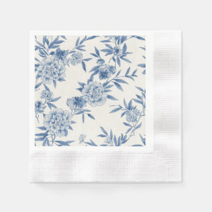 Classic Blue Floral Toile Watercolor Pattern White Napkins