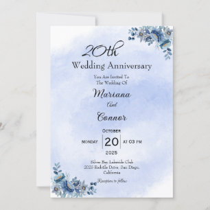 Classic Blue Floral Wedding Anniversary Invitation