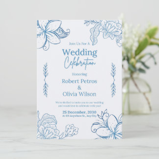Classic Blue Floral Wedding Invitation