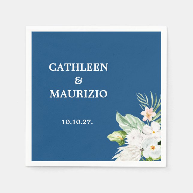 Classic Blue Floral Wedding  Napkins (Front)