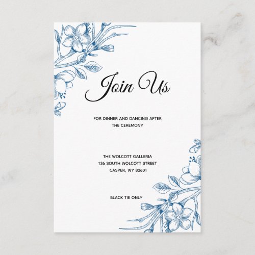 Classic Blue Floral Wedding Reception Card