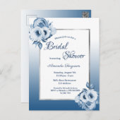 Classic blue florals bridal shower invitation postcard (Front/Back)