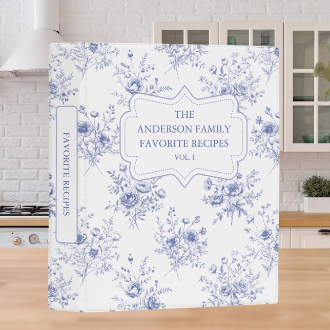 Classic Blue Flowers Floral Pattern Family Recipe  Mini Binder (In situ)