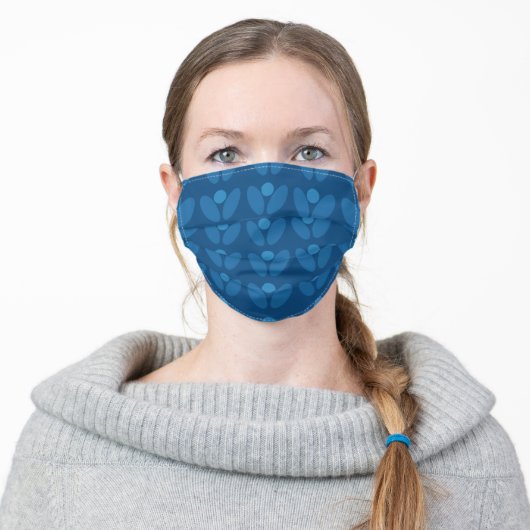 Classic blue flowers in scandinavian style adult cloth face mask (Worn)