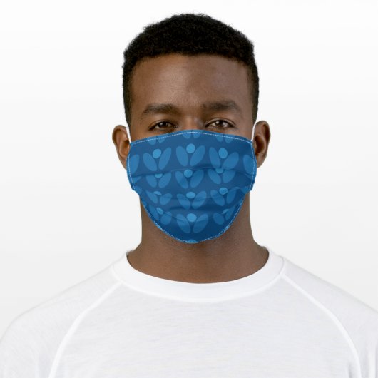 Classic blue flowers in scandinavian style adult cloth face mask (Worn)