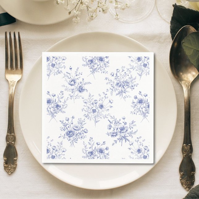 Classic Blue Flowers Pattern French blue toile Napkins (In situ)