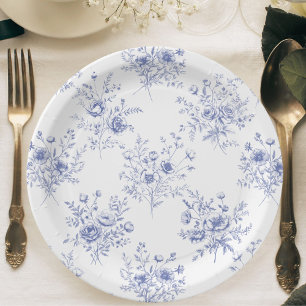 Classic Blue Flowers Pattern French blue toile Paper Plates