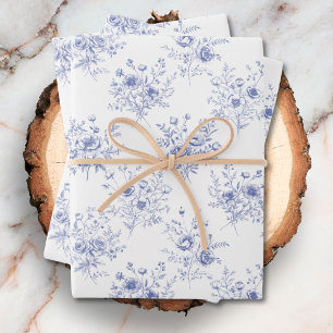 Classic Blue Flowers Pattern French blue toile Wrapping Paper Sheets