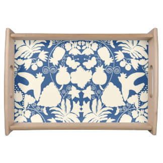 Classic Blue Folk Art Otomi Symmetrical Pattern Serving Tray