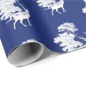 Classic Blue French Countryside Toile Deer Forest Wrapping Paper (Roll Corner)