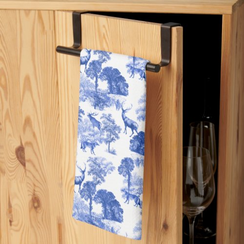Classic Blue French Toile Deer Forest Countryside Kitchen Towel