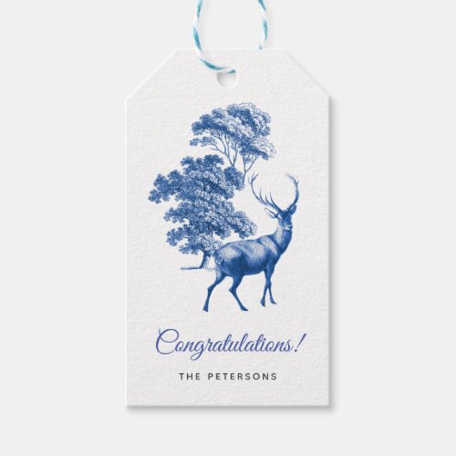 Classic Blue French Toile Deer in Forest Gift Tags