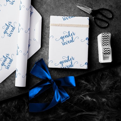 Classic Blue Gender Reveal  Cool Cerulean Script Wrapping Paper