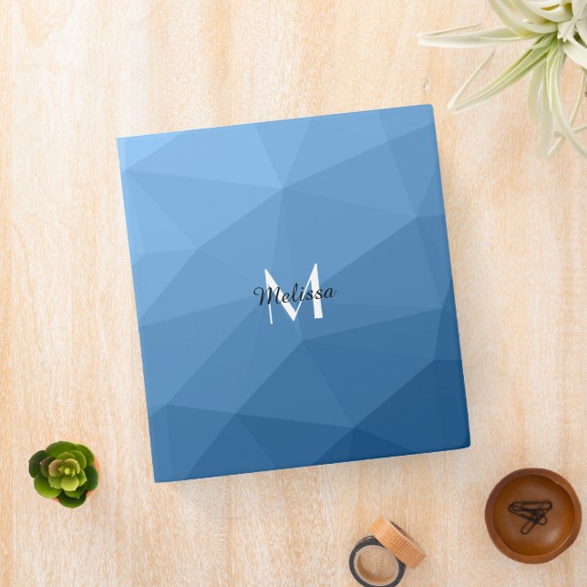 Classic Blue geometric mesh ombre pattern Monogram 3 Ring Binder (In Situ)