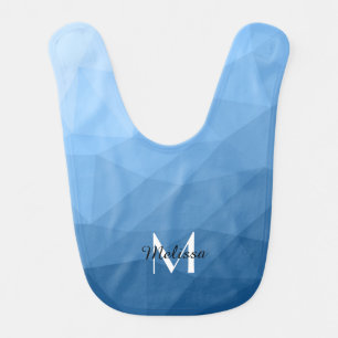 Classic Blue geometric mesh ombre pattern Monogram Baby Bib