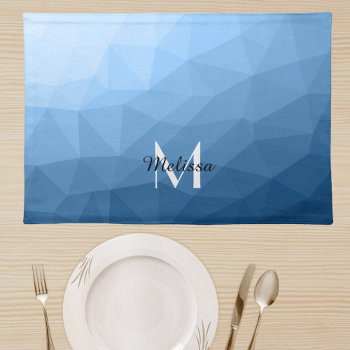 Classic Blue Geometric Mesh Ombre Pattern Monogram Cloth Placemat by PLdesign at Zazzle