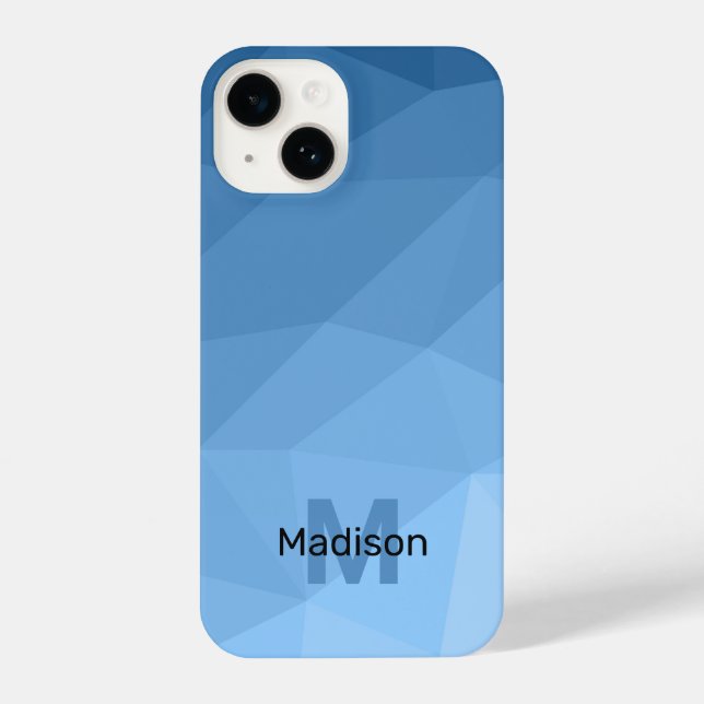Classic Blue geometric mesh ombre pattern Monogram iPhone Case (Back)
