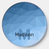 Classic Blue geometric mesh ombre pattern Monogram Wireless Charger (Front)