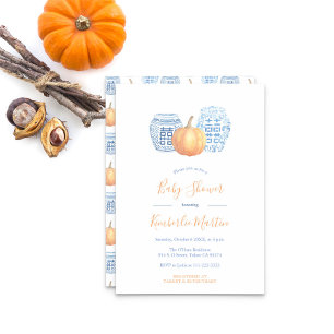 Classic Blue Ginger Jars Pumpkin Baby Shower Party Invitation