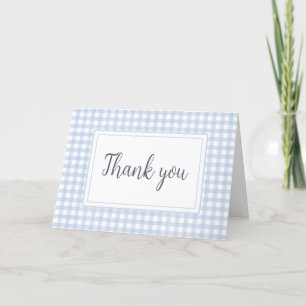 Classic Blue Gingham Baby Shower Letterpress Thank You Card