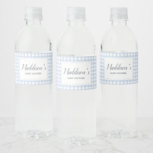 Classic Blue Gingham Baby Shower  Water Bottle Label