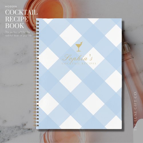 Classic Blue Gingham Blank Cocktail Recipe Notebook