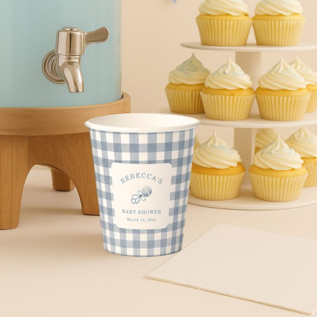 Classic Blue Gingham Boy Baby Shower Decor Paper Cups (Creator Uploaded)