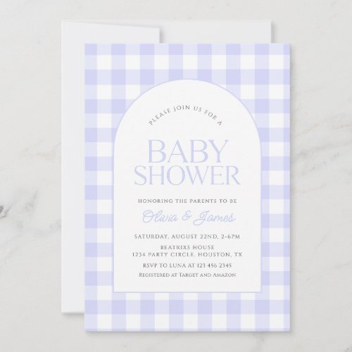 Classic Blue Gingham boy Baby Shower Invitation