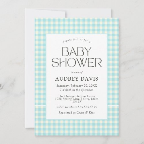 Classic Blue Gingham Boy Baby Shower Invitation