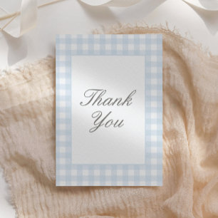 Classic Blue Gingham Boy Baby Shower Letterpress Thank You Card