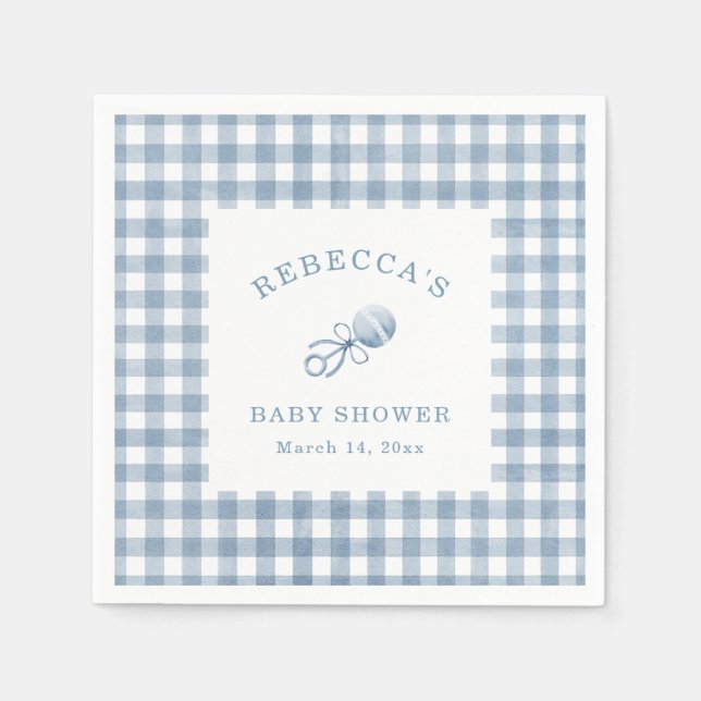 Classic Blue Gingham Boy Baby Shower Napkins (Front)