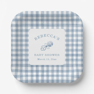 Classic Blue Gingham Boy Baby Shower Paper Plates