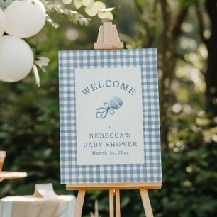 Classic Blue Gingham Boy Baby Shower Welcome Sign
