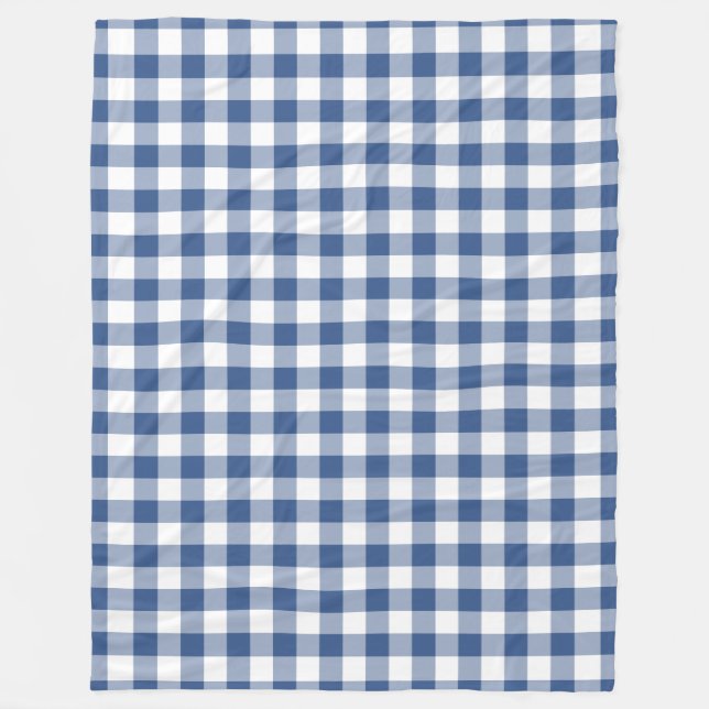 Classic Blue Gingham Check Pattern Fleece Blanket (Front)
