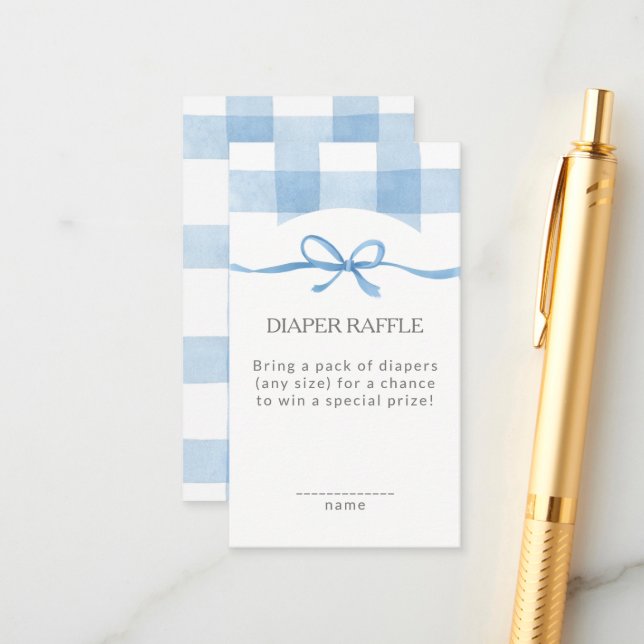 Classic Blue Gingham Diaper Raffle Baby Shower Enclosure Card (Front/Back In Situ)