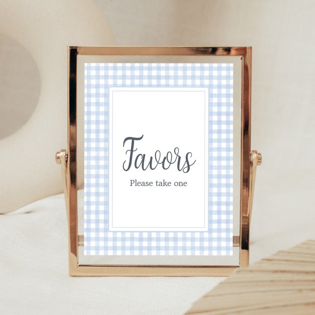 Classic Blue Gingham Favors Poster (Boy Gingham Baby Shower Favors Sign)