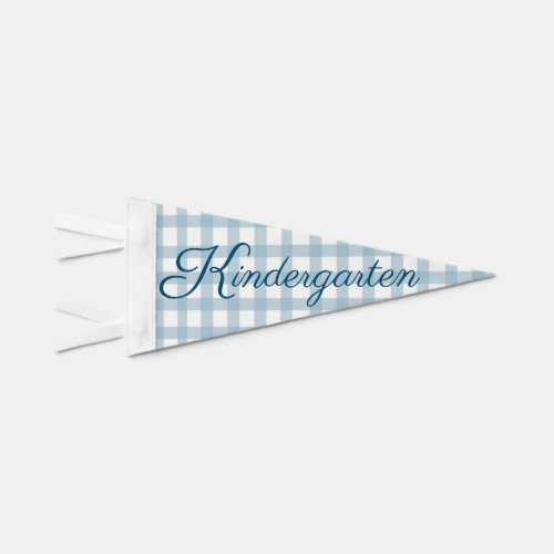 Classic Blue Gingham Kindergarten First Day Photo Pennant Flag