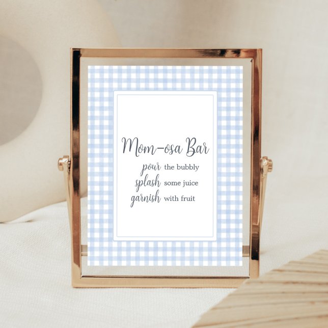 Classic Blue Gingham Mom Osa Bar Poster (Boy Gingham Baby Shower Mom Osa Bar Sign)