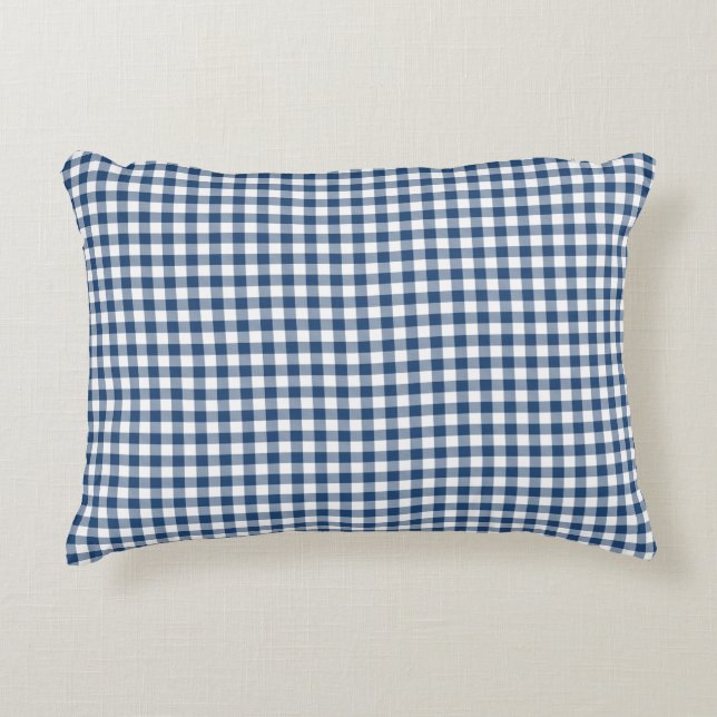 Classic Blue Gingham Pattern Accent Pillow (Front)