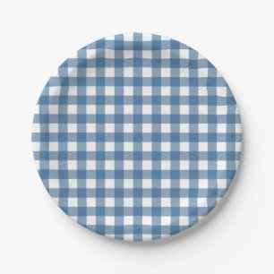 Classic Blue Gingham Pattern Paper Plates