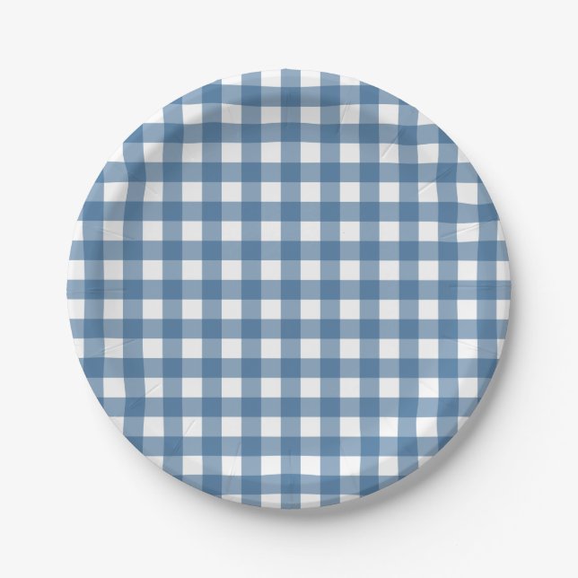 Classic Blue Gingham Pattern Paper Plates (Front)