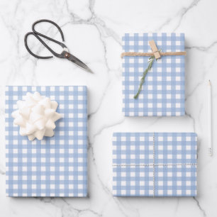 Classic Blue Gingham Plaid Wrapping Paper Sheets