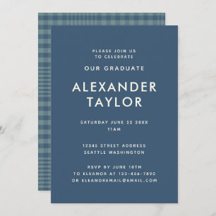 Classic Blue Glen Plaid Pattern Graduation Invitation