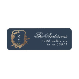classic blue gold botanical motif monogram crest label
