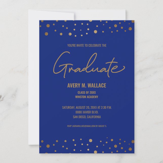 Classic Blue Gold Celebrate Graduate Invitation (Front)