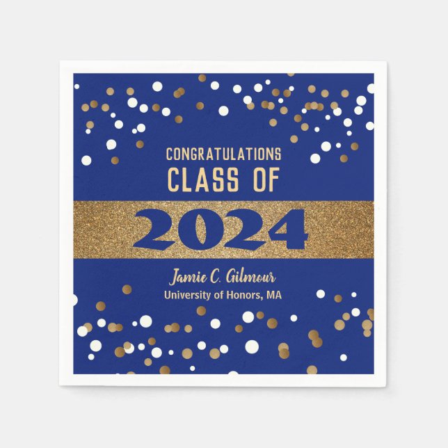 Classic Blue Gold Class of 2024 Name Graduation Napkins (Front)