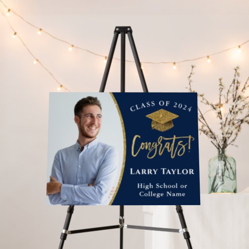 Classic Blue Gold Graduate Photo Graduation Foam Board