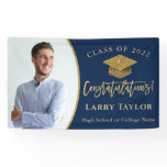 Classic Blue Gold Graduate Photo Graduation Party Banner
