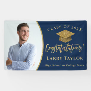 Classic Blue Gold Graduate Photo Graduation Party Banner