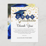 Classic Blue Gold Graduation Photo Thank You Card